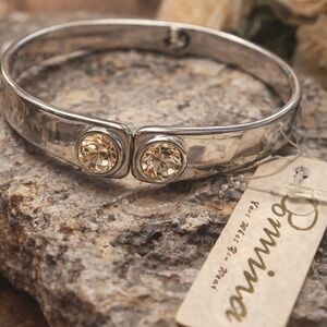 Pomina Silver Crystal Hinged Bangle Bracelet